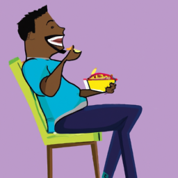 A African America man sitting in chair eating food.